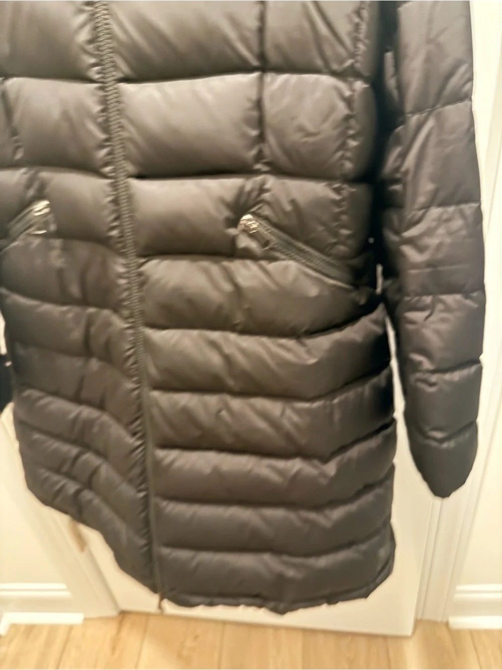 Moncler Flammette Black Long Down Puffer Coat | Hooded Jacket Size L